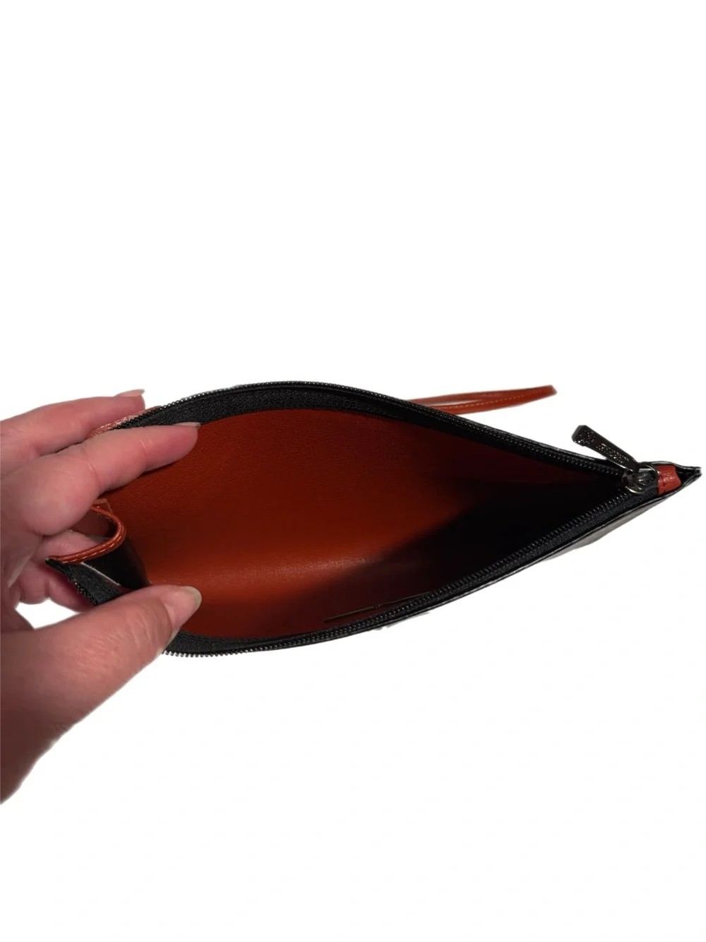 NWT Longchamp Rosea Saffiano Leather Black & Red Wristlet with Detachable Strap